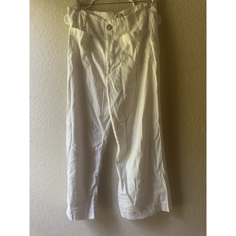 Maeve Anthropologie The Colette Wide Leg Pants Cream Ivory Linen Blend